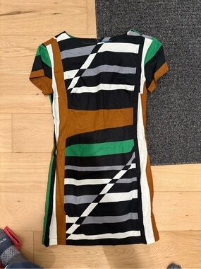 Derek Lam Geo-Block Short Sleeve Dress in Black, Green & Brown